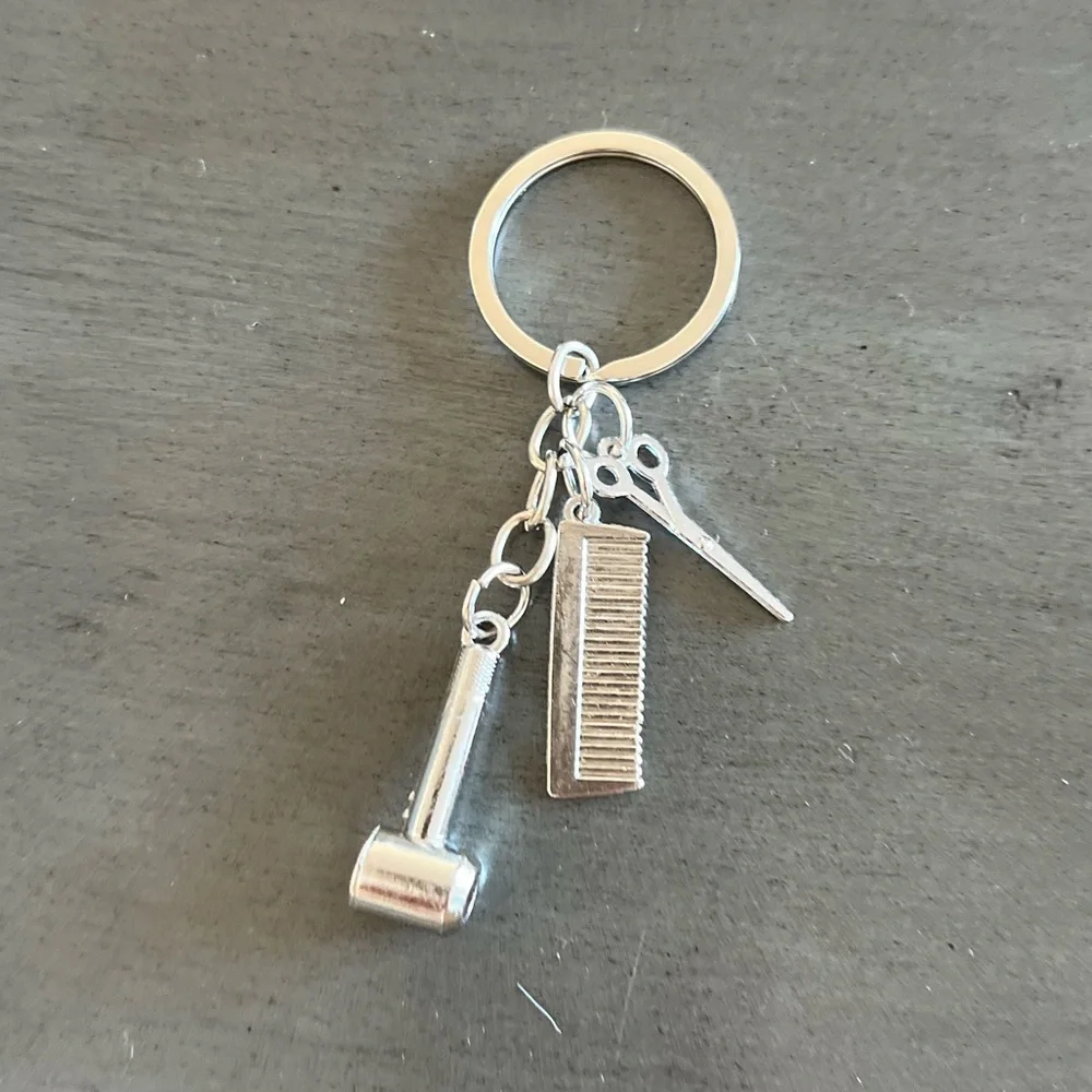 NEW Hairstylist Salon Hair Themed Blow Dryer Comb Brush Scissors Charm Keychain